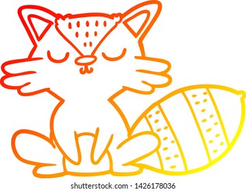 warme Farbverlauf-Linienzeichnung eines süßen Cartoon-Raccoon