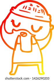 warm gradient line drawing of a cute cartoon man with beard