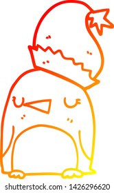 dibujo de línea de degradado cálido de un pingüino de navidad lindo