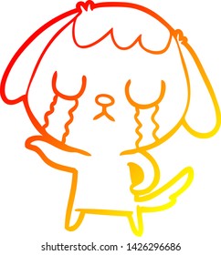 desenho de linha gradiente quente de um bonito cão de desenho animado chorando