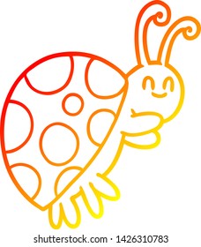 warm gradient line drawing of a cute cartoon ladybug
