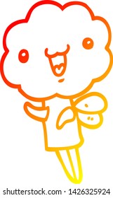 warm gradient line drawing of a cute cartoon cloud head creature