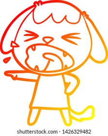 warm gradient line drawing of a cute cartoon dog barking