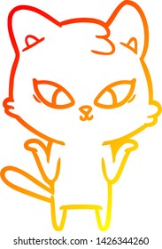 dibujo de línea de gradiente cálido de un gato lindo de dibujos animados