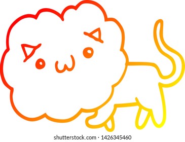 warm gradient line drawing of a cute cartoon lion