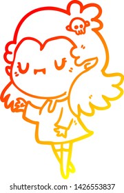 warm gradient line drawing of a cute cartoon vampire girl
