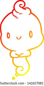 warm gradient line drawing of a cute cartoon ghost