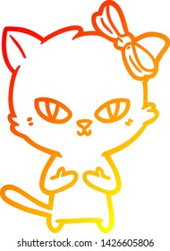 warm gradient line drawing of a cute cartoon cat