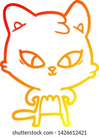 dibujo de línea de gradiente cálido de un gato lindo de dibujos animados