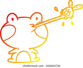 dibujo de línea de gradiente cálido de una rana linda atrapando mosca con lengua