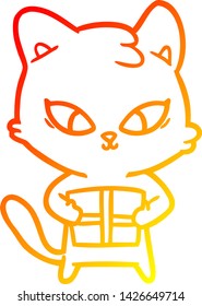 dibujo de línea de gradiente cálido de un gato lindo de dibujos animados