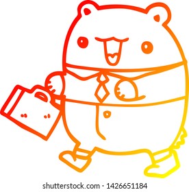 warm gradient line drawing of a cute cartoon business bear