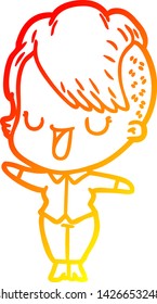 warm gradient line drawing of a cute cartoon girl with hipster haircut