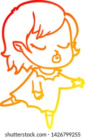 warm gradient line drawing of a cute cartoon vampire girl