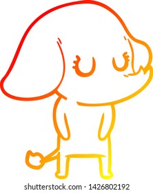 warm gradient line drawing of a cute cartoon elephant