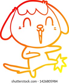 warm gradient line drawing of a cute cartoon dog