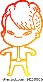 warme Farbverlauf-Linienzeichnung eines süßen Cartoon-Mädchens mit Hairschnitt