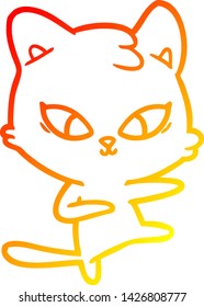 dibujo de línea de gradiente cálido de un gato lindo de dibujos animados