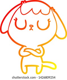 warm gradient line drawing of a cute cartoon dog