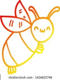 warm gradient line drawing of a cute cartoon bee