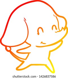 warm gradient line drawing of a cute cartoon elephant
