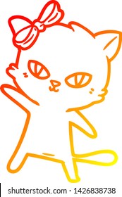 warm gradient line drawing of a cute cartoon cat