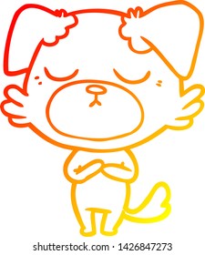 dibujo de línea de gradiente cálido de un perro de dibujos animados lindo