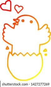 warm gradient line drawing of a cute hatching chick cartoon