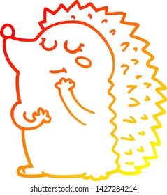 warm gradient line drawing of a cute cartoon hedgehog