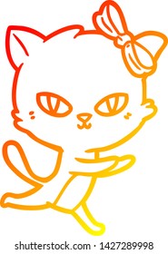 warm gradient line drawing of a cute cartoon cat running