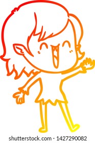 warm gradient line drawing of a cute cartoon happy vampire girl