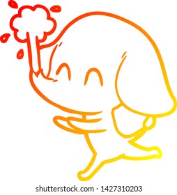 warm gradient line drawing of a cute cartoon elephant spouting water