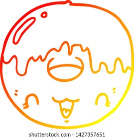 dibujo de línea de gradiente cálido de un lindo donut de dibujos animados
