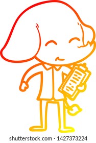 warm gradient line drawing of a cute cartoon elephant