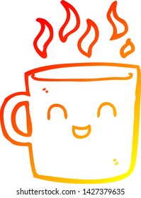 dibujo de línea de gradiente cálido de una tira cómica de taza de café linda