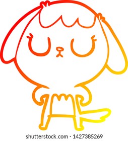 warm gradient line drawing of a cute cartoon dog