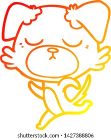 warm gradient line drawing of a cute cartoon dog