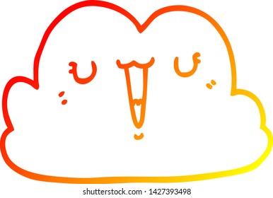 dibujo de línea de degradado cálido de una nube de dibujos animados adorable