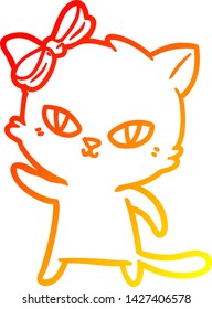 dibujo de línea de gradiente cálido de un gato lindo de dibujos animados