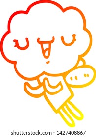 warm gradient line drawing of a cute cartoon cloud head creature