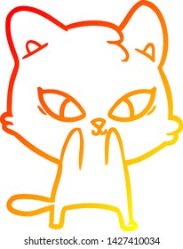 dibujo de línea de gradiente cálido de un gato lindo de dibujos animados