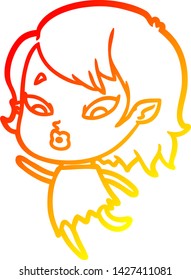 warm gradient line drawing of a cute cartoon vampire girl