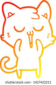 dibujo de línea de gradiente cálido de un gato lindo de dibujos animados