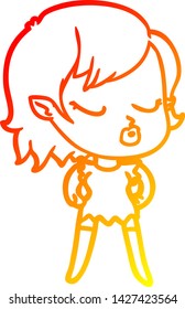 desenho de linha gradiente quente de uma menina de vampiro de desenho animado bonito