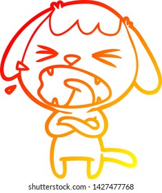 warm gradient line drawing of a cute cartoon dog