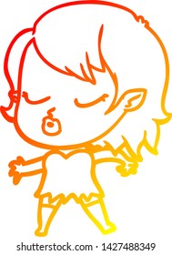 warm gradient line drawing of a cute cartoon vampire girl