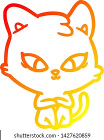 warm gradient line drawing of a cute cartoon cat