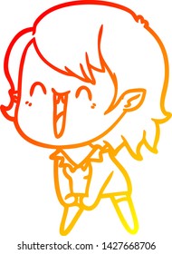 warm gradient line drawing of a cute cartoon happy vampire girl