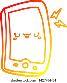 warm gradient line drawing of a cute cartoon mobile phone