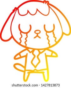 warm gradient line drawing of a cute cartoon dog crying